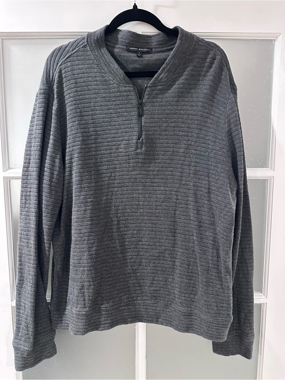 Robert Barakett Gray Ribbed Quarter Zip Pullover Sweater Men’s Large
